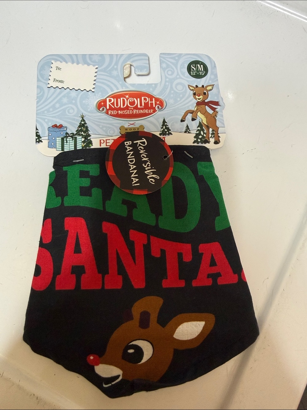 Rudolph Reversible Dog Bandana – Black/Red/Green Holiday Pet Accessory